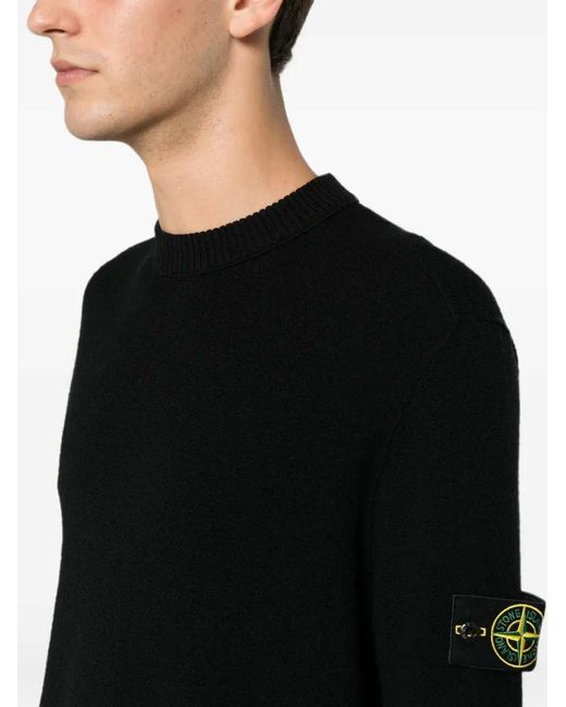 Stone Island Black Ribbed-Trim Sweater With Logo Patch for men
