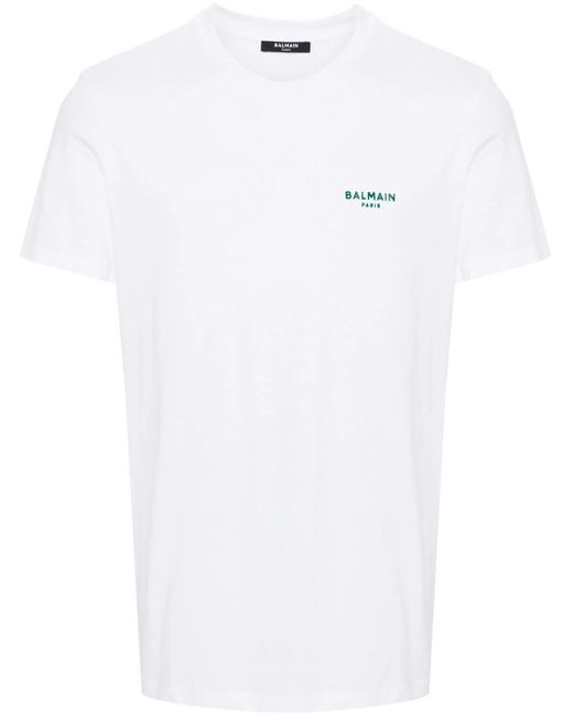 Balmain White T-Shirt With Logo Application for men
