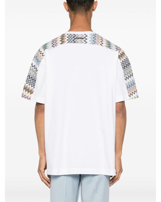 Missoni White Cotton T-Shirt With Zigzag Detail for men