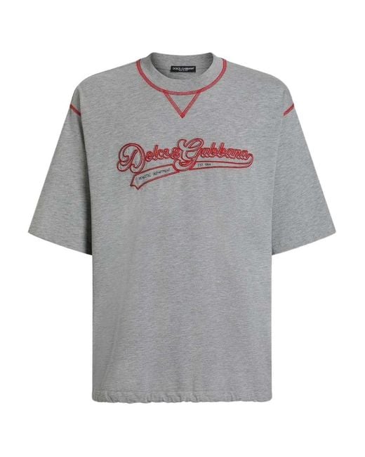 Dolce & Gabbana Gray Dolce & Gabbana Embroidered T-Shirt for men