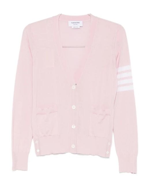 Thom Browne Pink Striped Sweater With Pockets