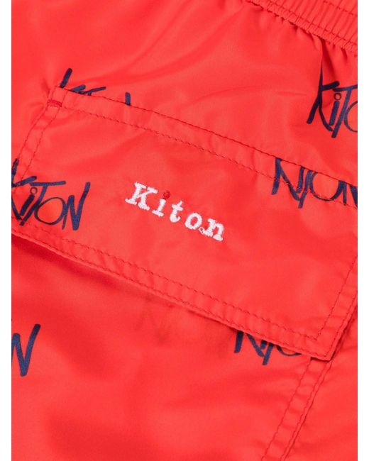 Kiton Red All-over Logo Printed Swim Shorts for men
