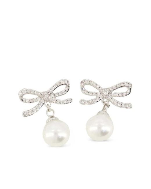 Self-Portrait White Bow Drop Earrings