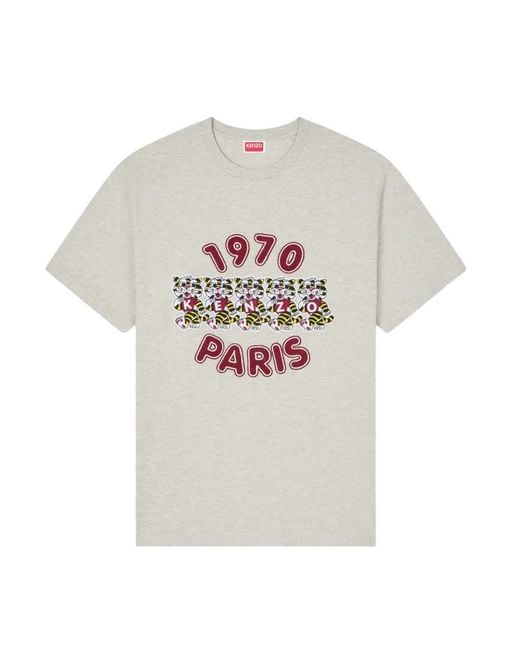 KENZO White Loose-Fitting Cotton T-Shirt With Wild Tiger" Embroidery