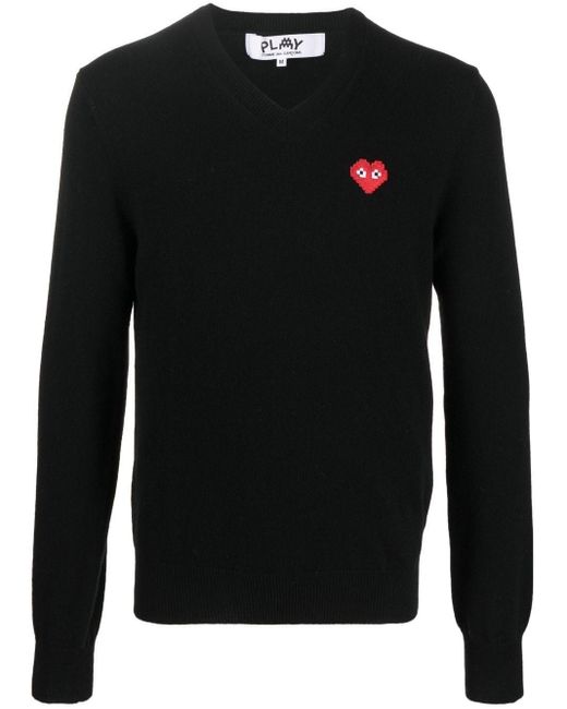 COMME DES GARÇONS PLAY Black V-neck Logo Sweater for men