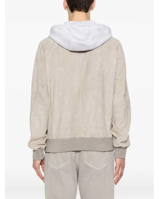 Eleventy White Suede-Texture Hooded Bomber Jacket