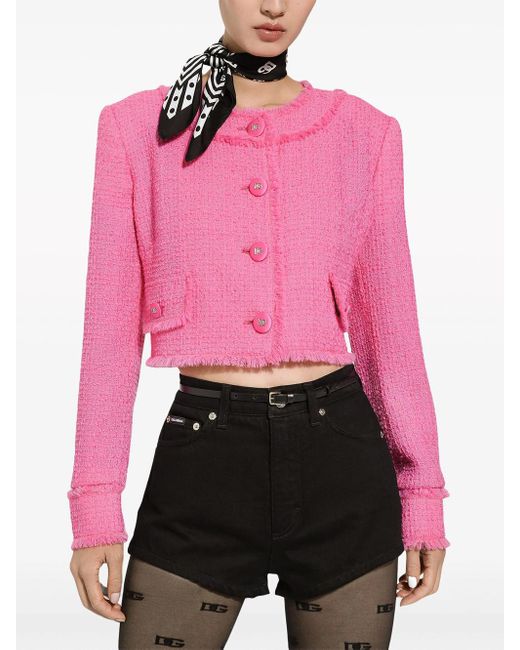 Dolce & Gabbana Pink Cropped Jacket With Round Neckline