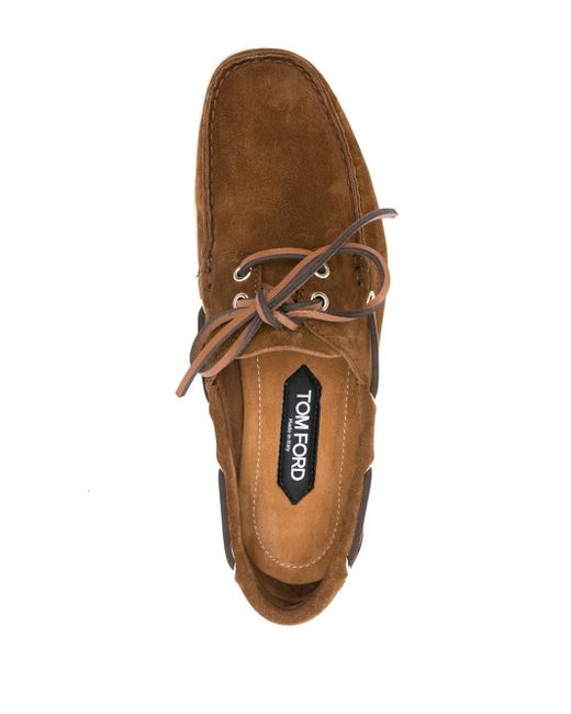 Tom Ford Brown Suede Lace-Up Boat Shoes for men