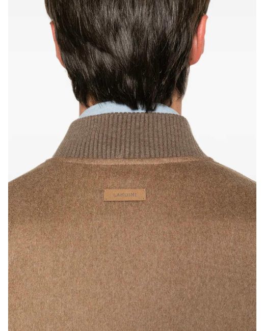 Lardini Brown Ribbed-Trim Zip-Up Bomber Jacket for men