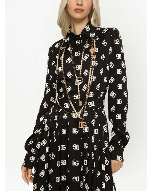 Dolce & Gabbana Black Dg Millennials Shirt Midi Dress