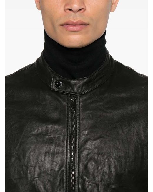 Dolce & Gabbana Black Lambskin Zip-Up Jacket for men