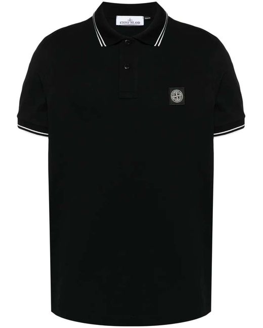 Stone Island Black Polo Shirt With Contrasting Trims for men