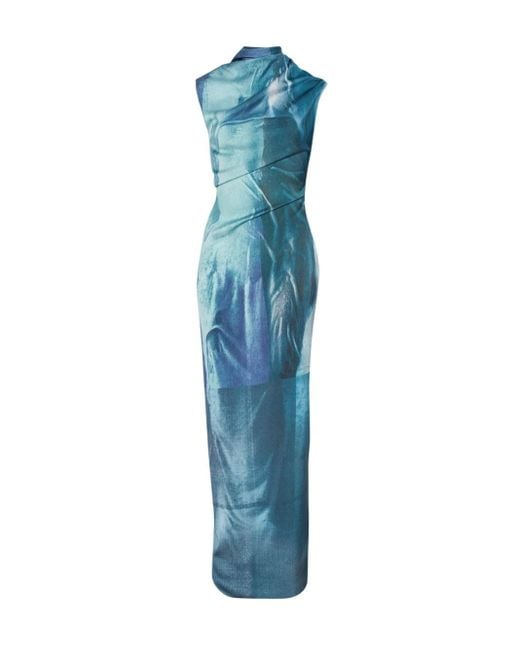 Jean Paul Gaultier Blue Long Draped Aqua Dress