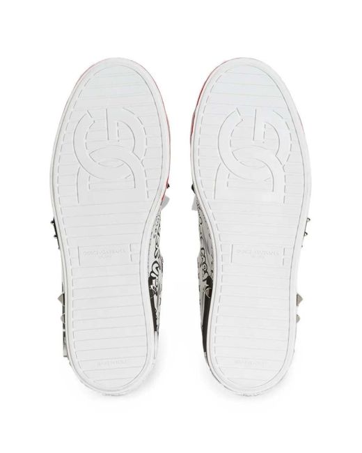 Dolce & Gabbana White Sneakers With Heart Patch And Graffiti Print for men