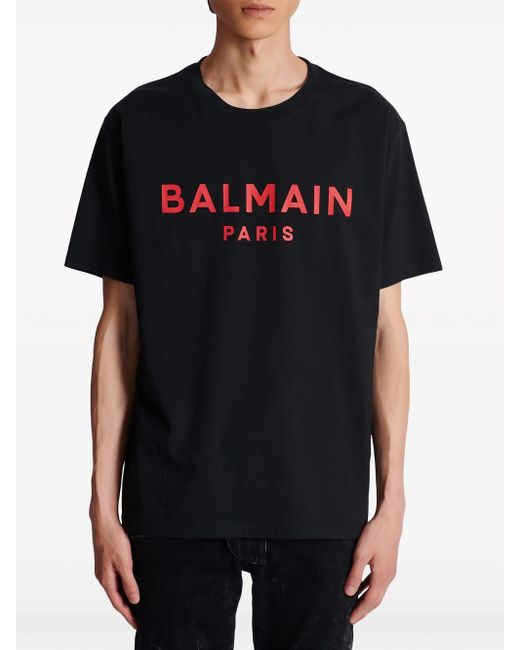 T-Shirt Paris Con Stampa di Balmain in Black da Uomo
