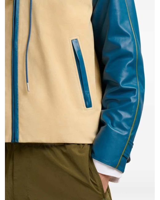 Marni Blue Hooded Leather Jacket for men