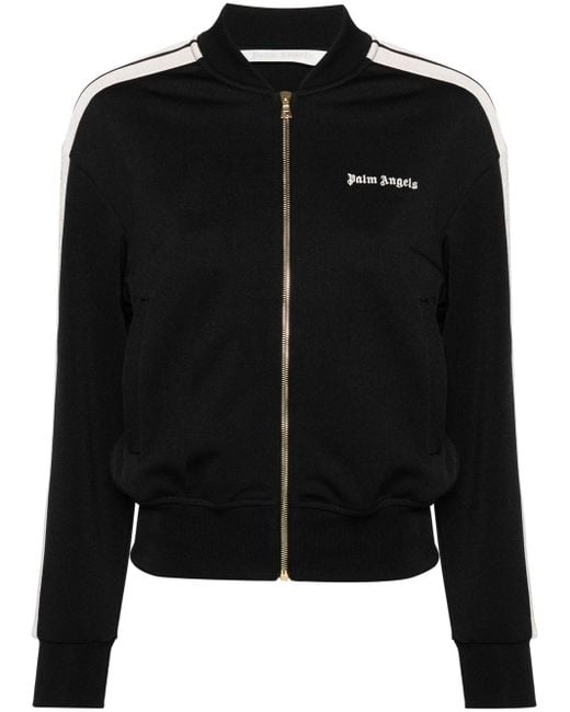 Palm Angels Black Bomber Jacket With Embroidery