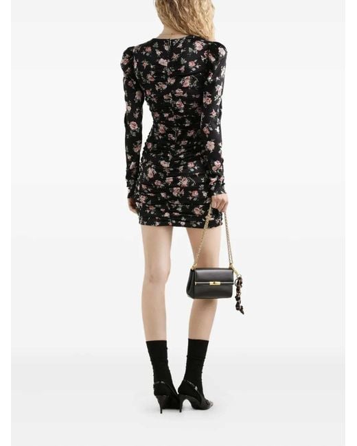 Dolce & Gabbana Black Vintage Rose-Print Draped Dress
