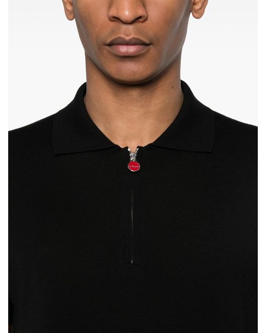 Kiton Black Ribbed Cotton Polo Shirt for men