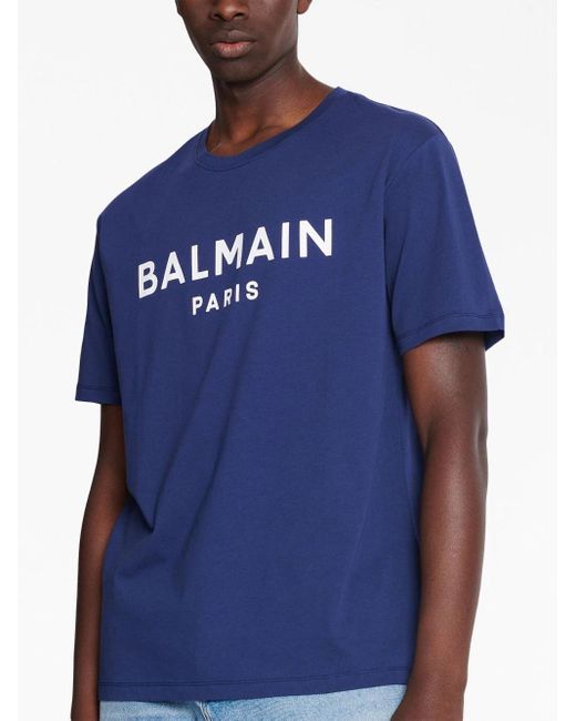 Balmain Blue Logo Crewneck T-shirt for men