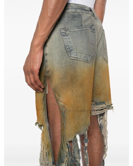 Rick Owens Natural Denim Shorts With A Worn Effect for men