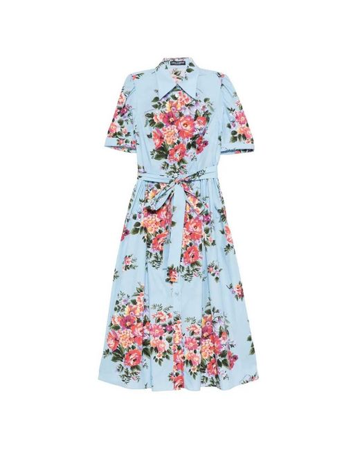 Dolce & Gabbana White Cotton Dress With Floral Motif