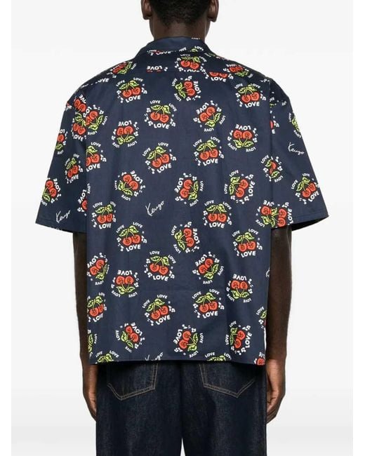 KENZO Blue Short-Sleeved Shirt With Cherry Print for men