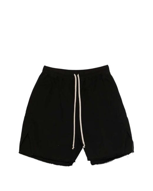 Rick Owens Black Frayed Hem Drawstring Shorts Size S for men