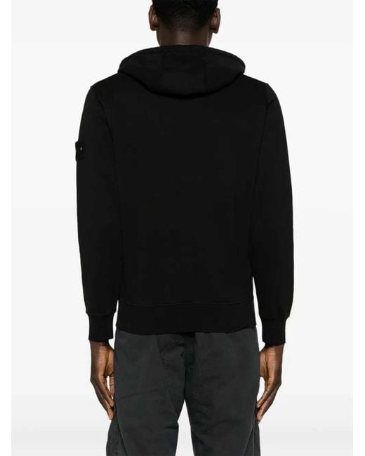 Stone Island Black Zip-Up Hoodie With Brand Logo Patch for men