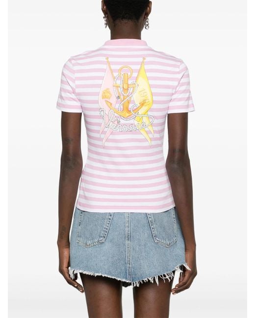 Versace Pink Striped T-Shirt With Embroidery