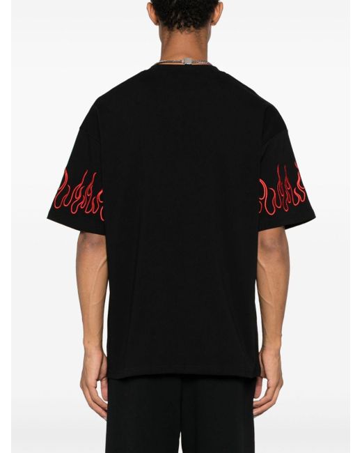 Vision Of Super Black T-Shirt With Flames for men