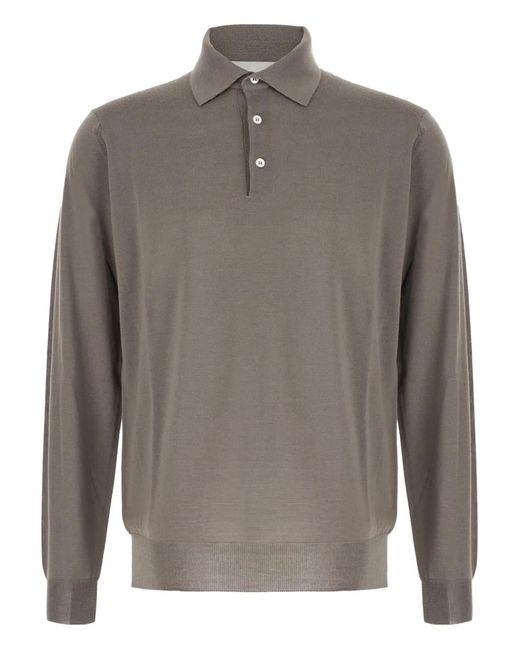 Lardini Gray Long-Sleeved Knit Polo for men