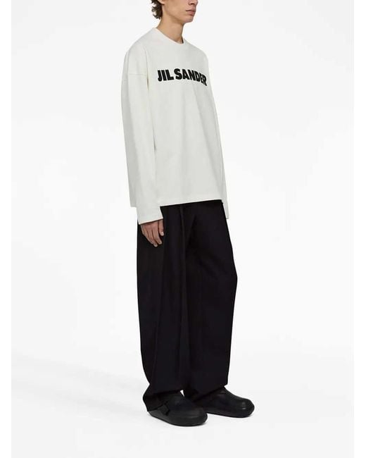 Jil Sander White Long-Sleeved Shirt With Logo Print for men