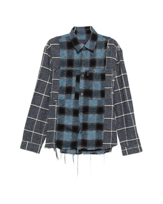 Haikure Blue Frayed Plaid Shirt for men