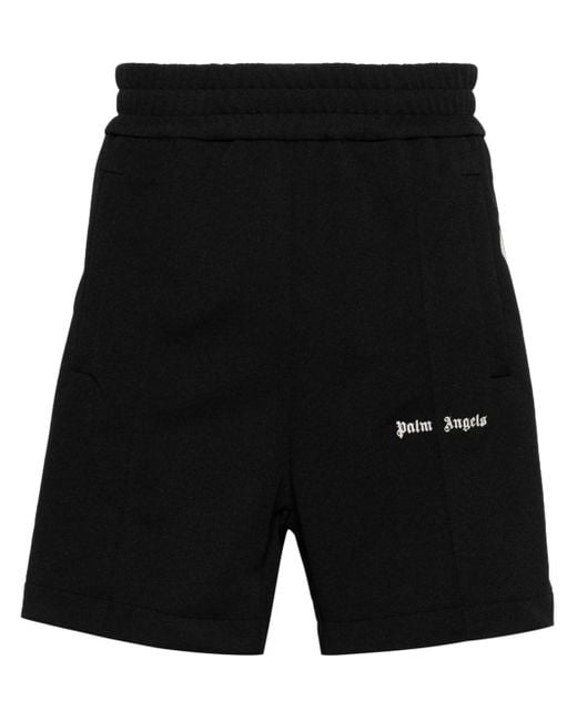Palm Angels Black Sports Shorts With Embroidery for men