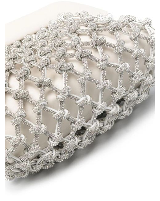THEMOIRÈ White Tia Knots Clutch Bag Embellished With Rhinestones
