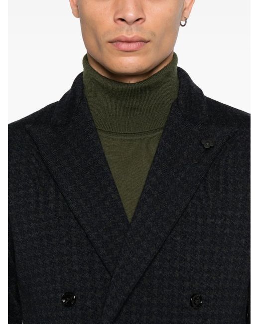 Lardini Black Double-Breasted Jacket With Houndstooth Pattern for men