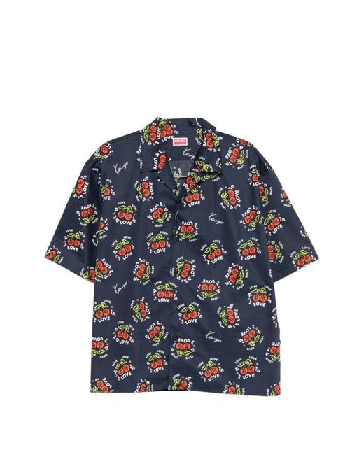 KENZO Blue Short-Sleeved Shirt With Cherry Print for men