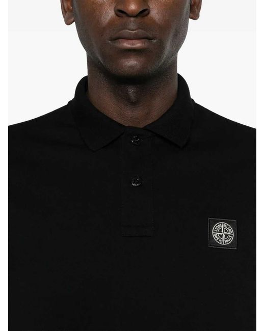 Stone Island Black Logo-Patch Polo Shirt for men