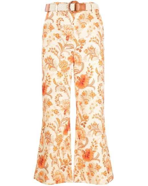 Zimmermann Orange Junie Floral Cropped Trousers