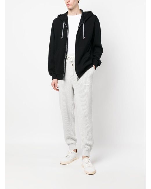 Brunello Cucinelli Black Techno Cotton Interlock Zip-front Hooded Sweatshirt for men