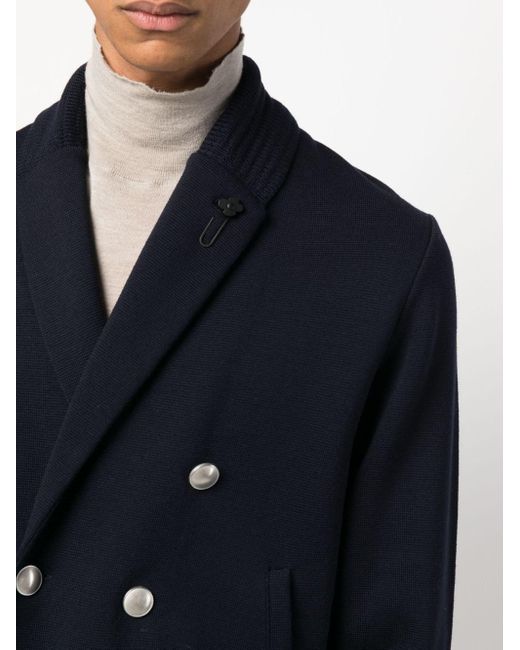 Lardini Blue Double-Breasted Coat With Shawl Lapels for men