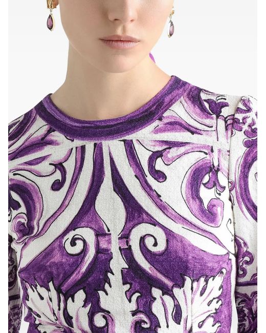 Dolce & Gabbana Purple Short Printed Dress