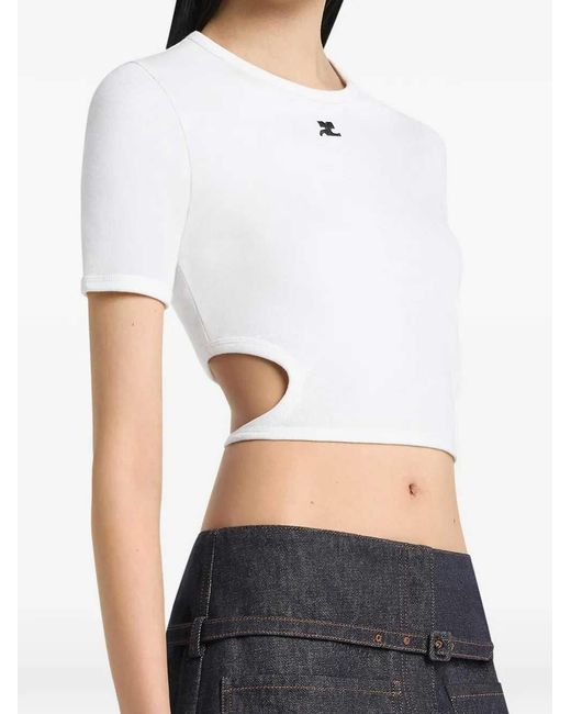 Courreges White Cropped T-Shirt With Cut-Out