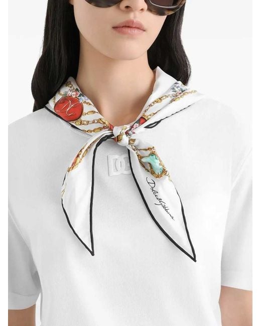 Dolce & Gabbana White T-Shirt With Scarf Detail And Logo
