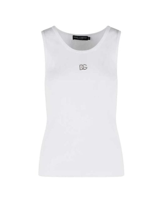 Dolce & Gabbana White Ribbed Tank Top With Logo