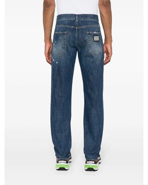 Dolce & Gabbana Blue Straight Jeans With A Worn Effect for men