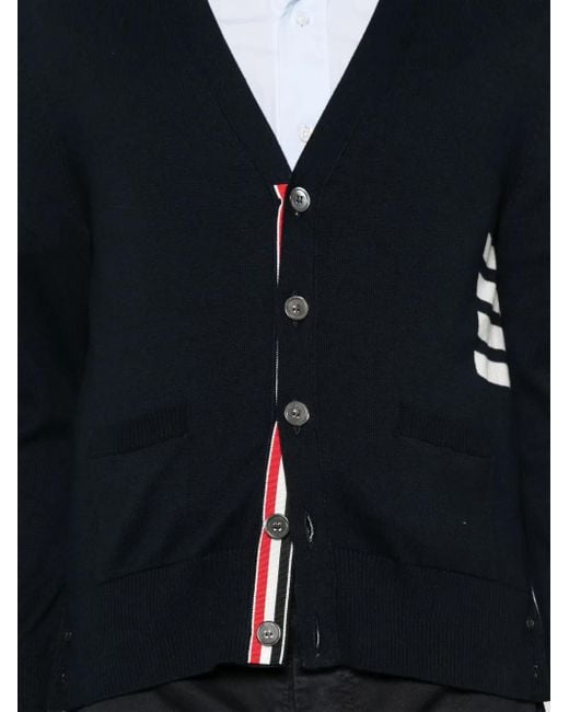 Thom Browne Blue V-Neck Cardigan for men