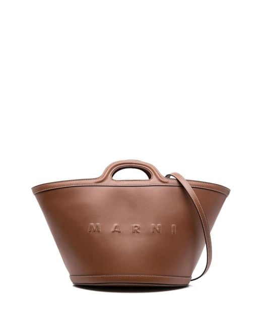 Marni Brown Tote Bag With Embossed Logo
