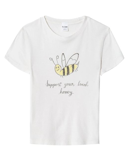 Re/done White 90s Baby Local Honey-print T-shirt